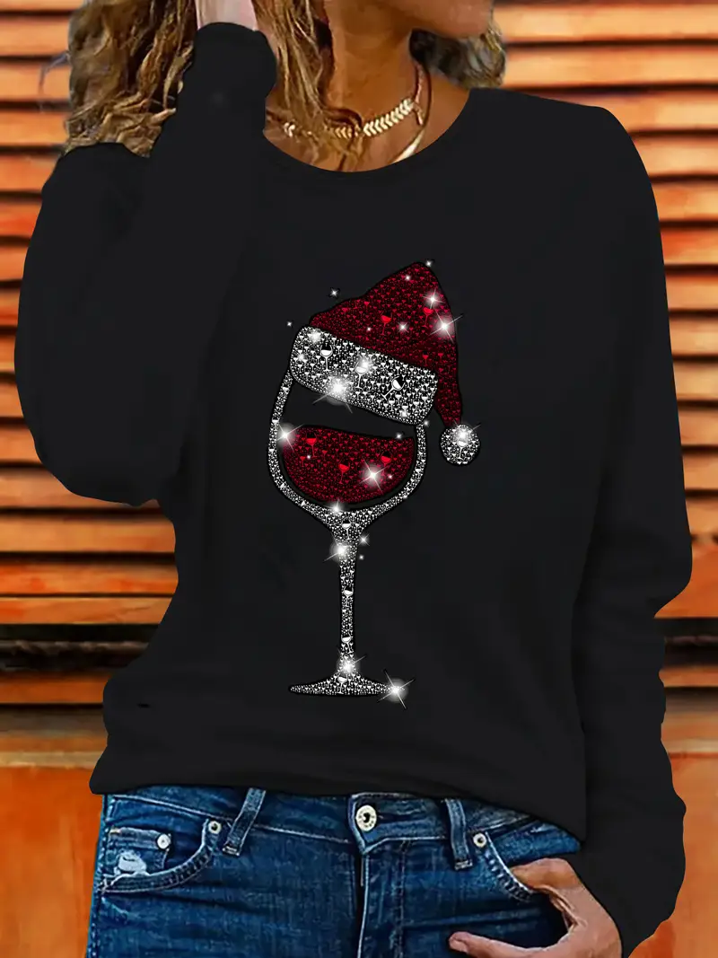 Casual Christmas Crew Neck Long Sleeve T-shirt