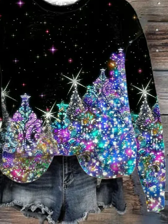 Casual Crew Neck Christmas Sweatshirt Printing