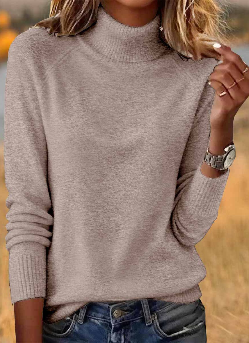 Women Cotton Plain Long Sleeve Comfy Casual Sweater