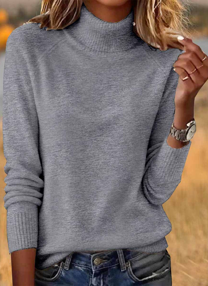 Women Cotton Plain Long Sleeve Comfy Casual Sweater