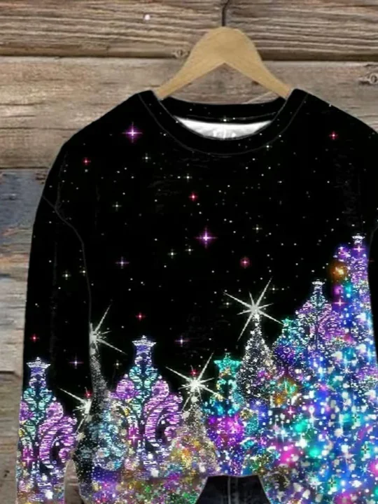 Casual Crew Neck Christmas Sweatshirt Printing