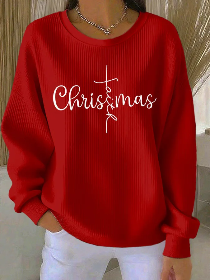 Casual Crew Neck Christmas Sweatshirt Printing