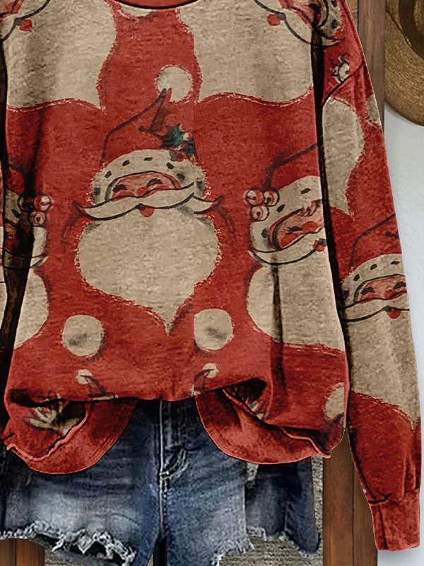 Casual Crew Neck Santa Claus Sweatshirt Printing