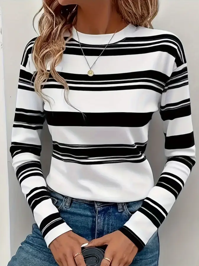 Casual Striped Crew Neck Long Sleeve T-shirt