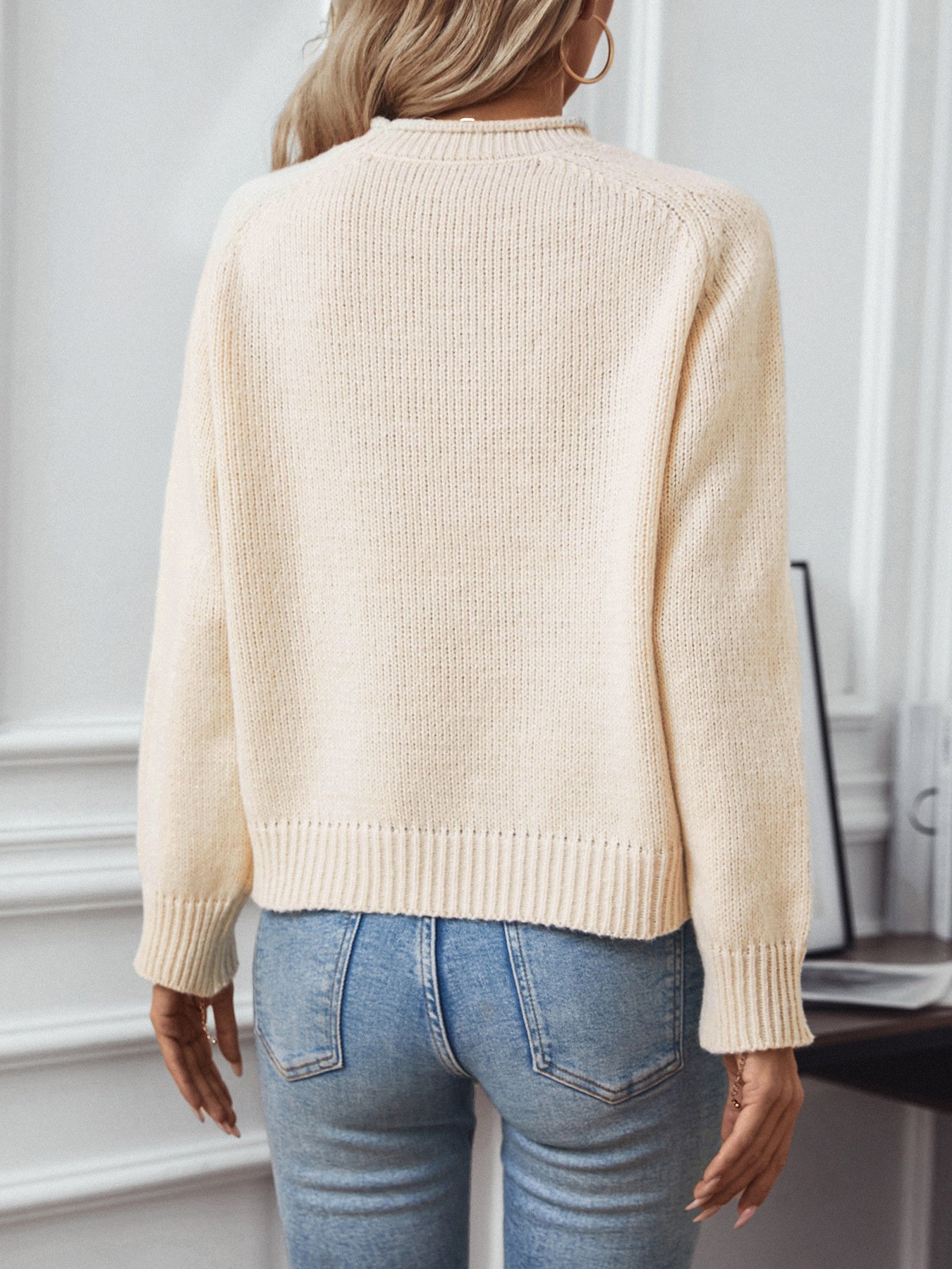 Women Cotton Geometric Long Sleeve Comfy Casual Sweater