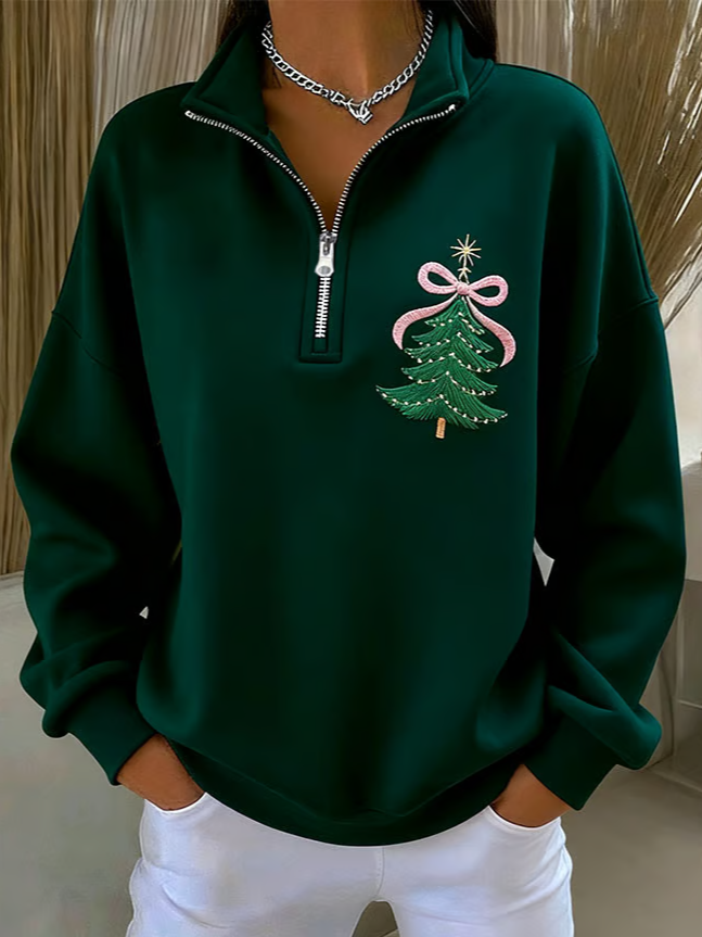 Casual Shawl Collar Christmas Sweatshirt Printing