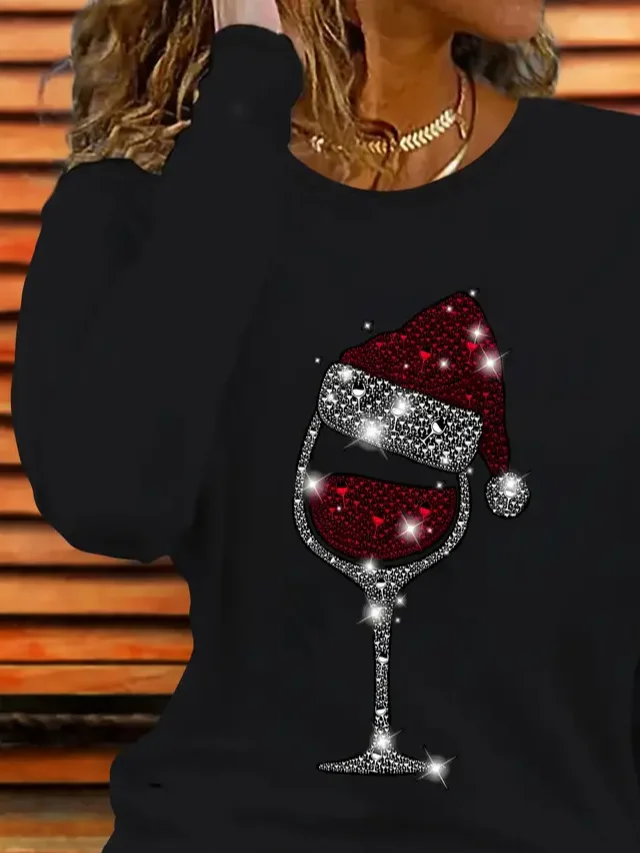 Casual Christmas Crew Neck Long Sleeve T-shirt