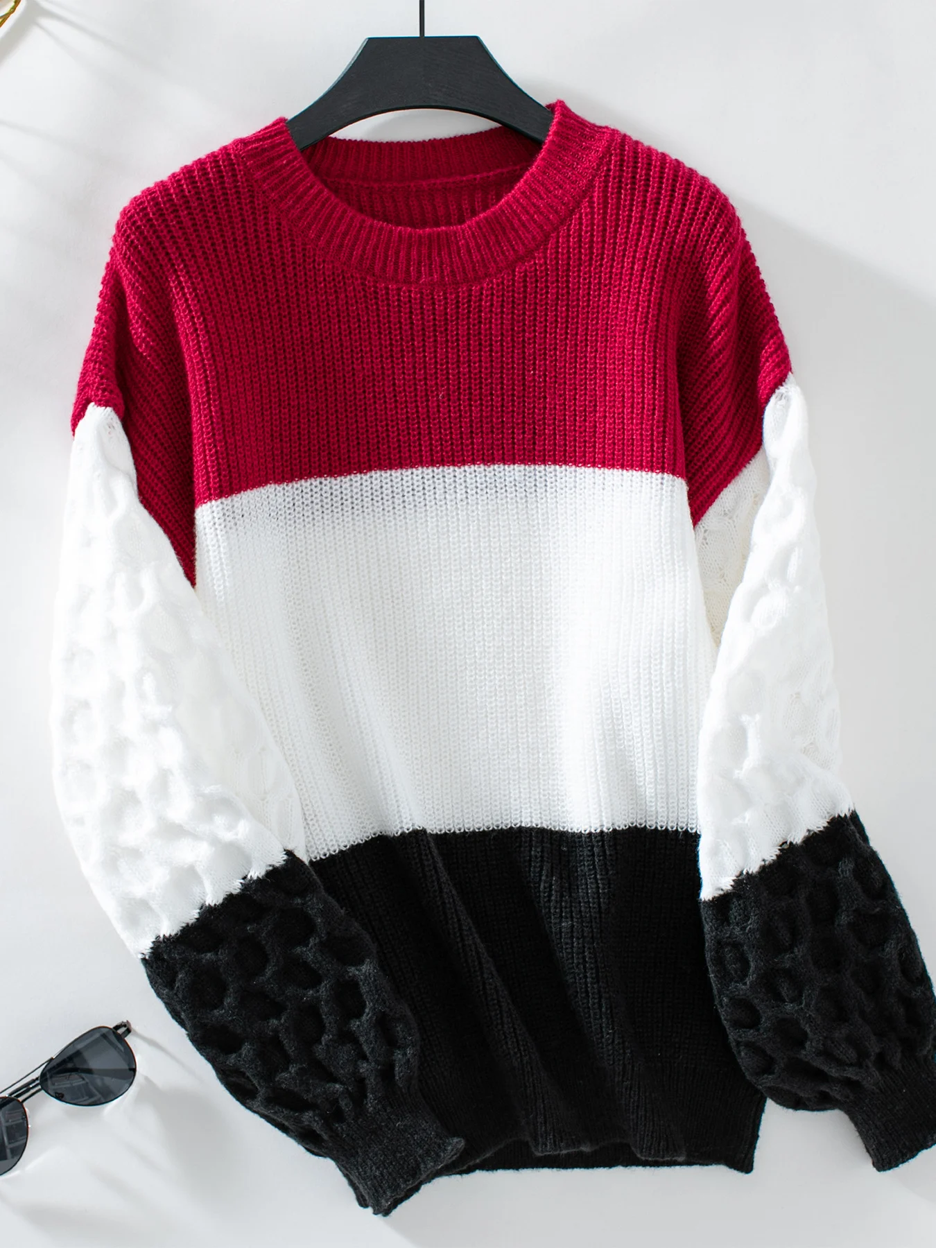 Women Cotton Color Block Long Sleeve Comfy Casual Sweater