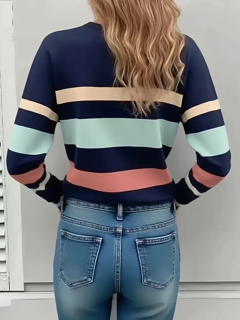 Casual Striped Crew Neck Long Sleeve T-shirt