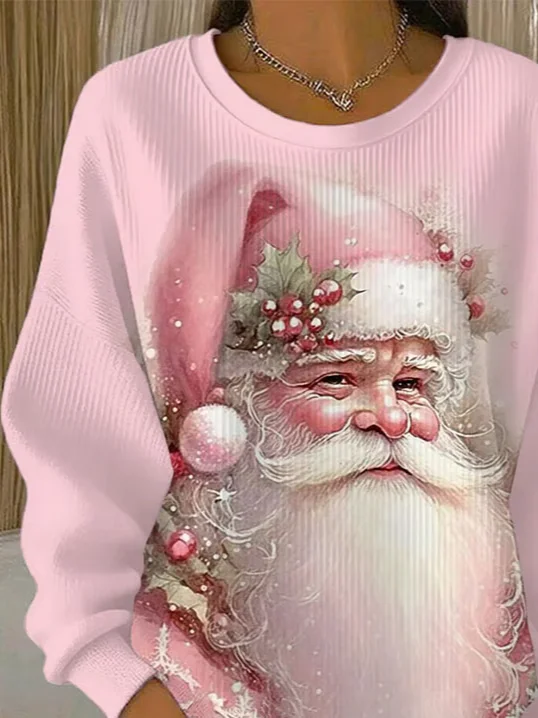 Casual Crew Neck Santa Claus Sweatshirt Printing