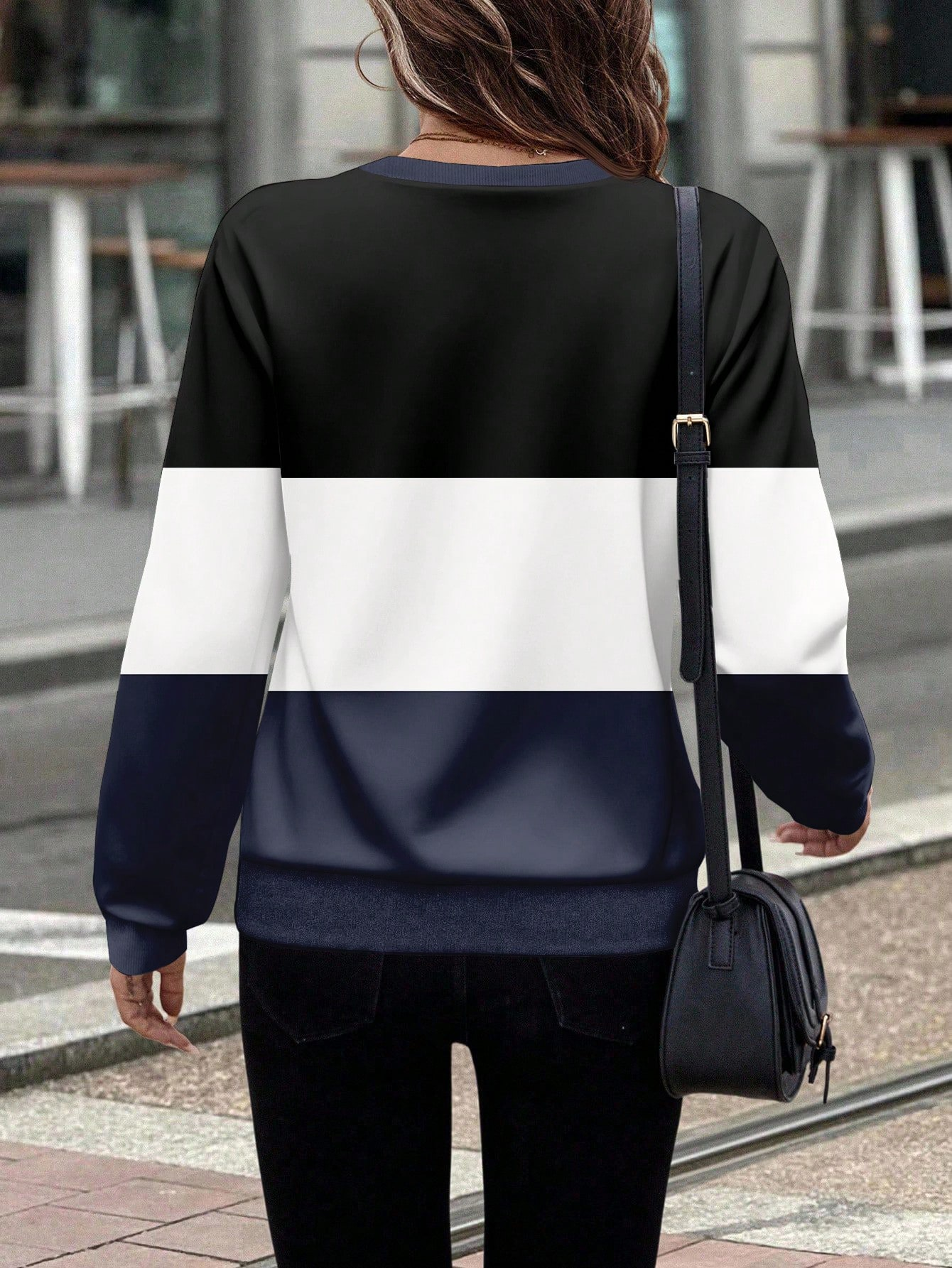 Casual Crew Neck Multicolor Block Sweatshirt Printing