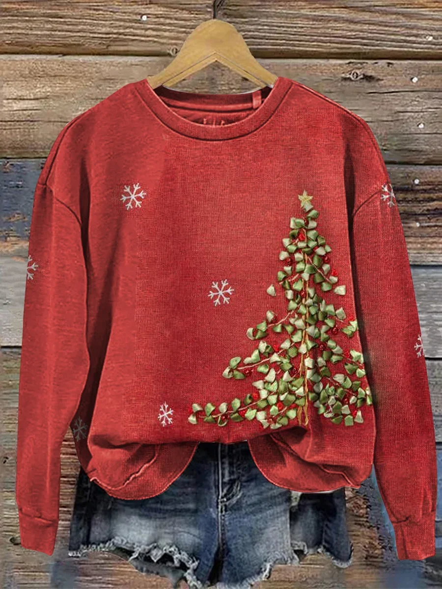 Casual Crew Neck Christmas Sweatshirt Printing