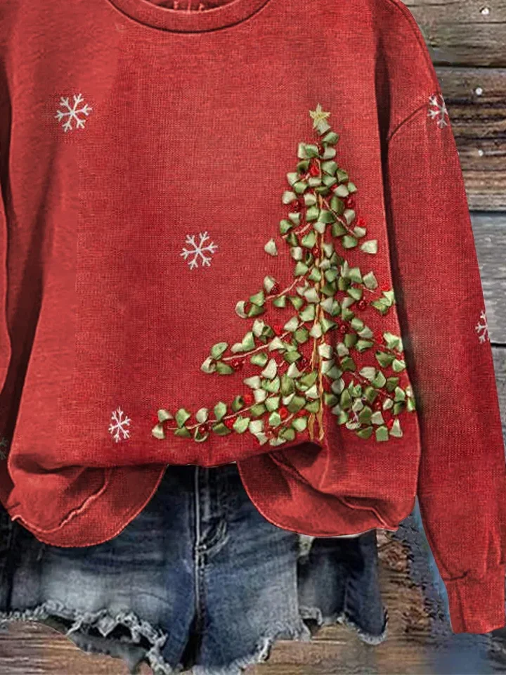 Casual Crew Neck Christmas Sweatshirt Printing