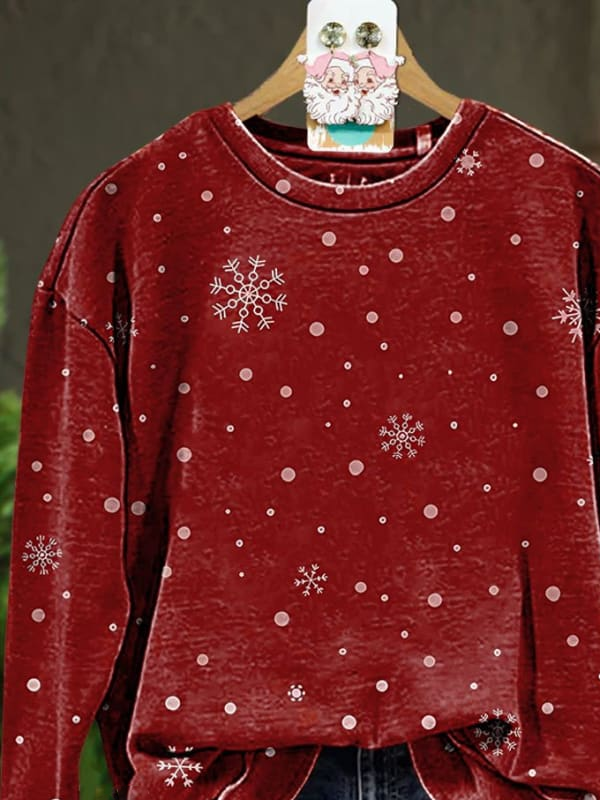 Casual Crew Neck Christmas Sweatshirt Printing