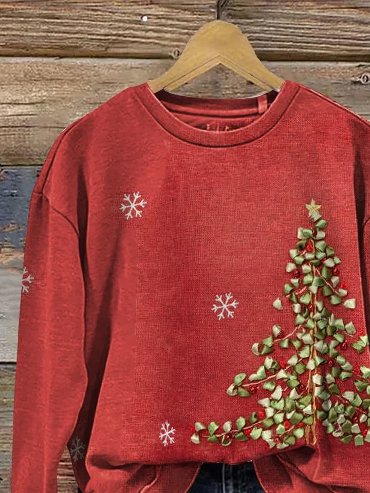 Casual Crew Neck Christmas Sweatshirt Printing