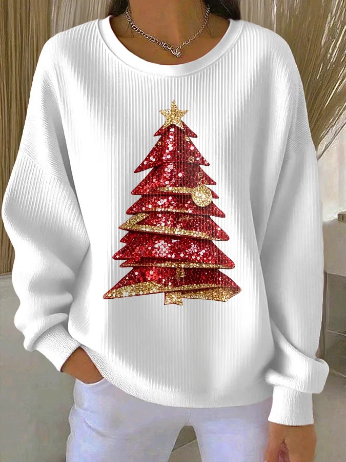 Casual Crew Neck Christmas Sweatshirt Printing