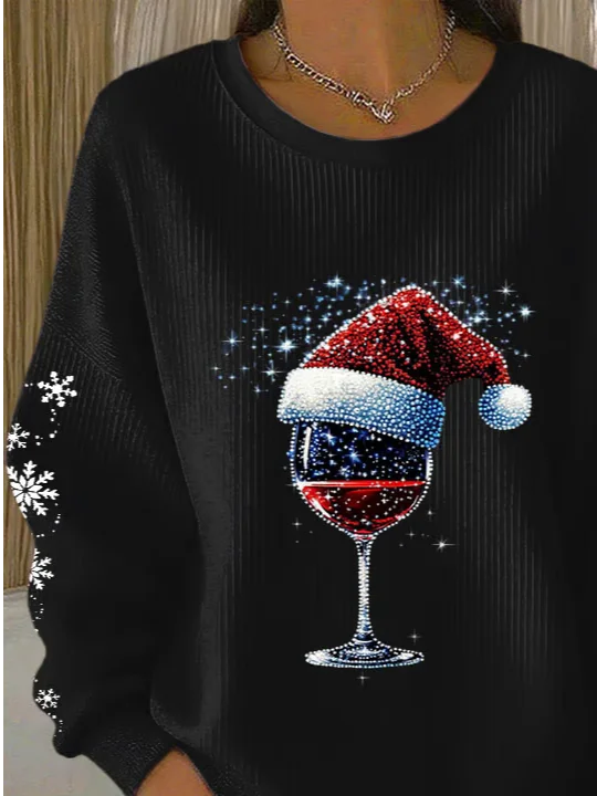 Casual Crew Neck Christmas Sweatshirt Printing