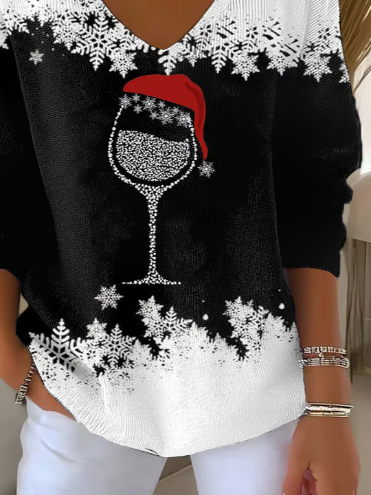 Casual Christmas V Neck Long Sleeve T-shirt