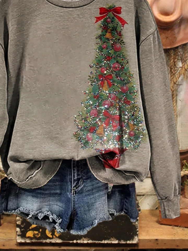 Casual Crew Neck Christmas Sweatshirt Printing