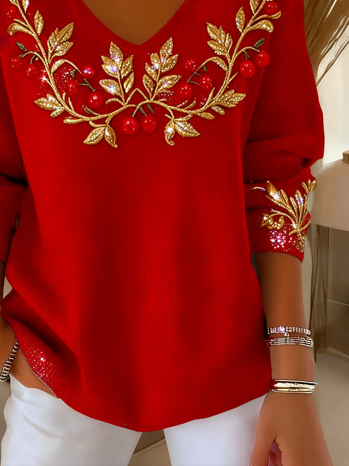 Casual Christmas V Neck Long Sleeve T-shirt
