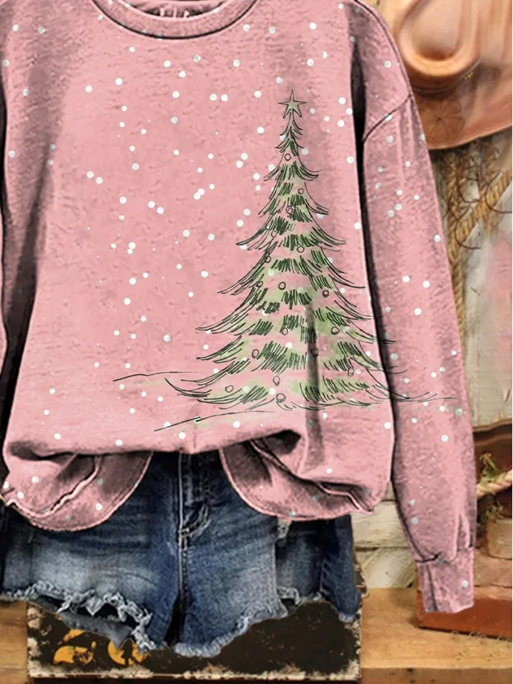 Casual Crew Neck Christmas Sweatshirt Printing