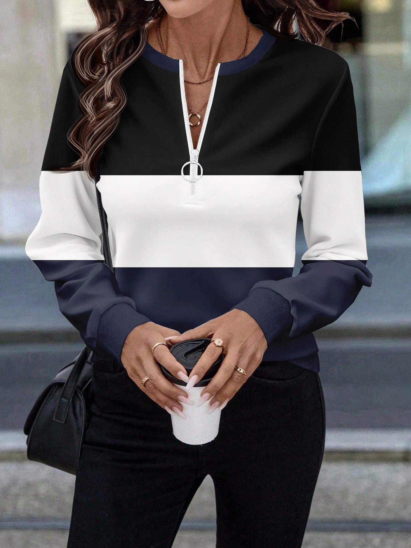 Casual Crew Neck Multicolor Block Sweatshirt Printing