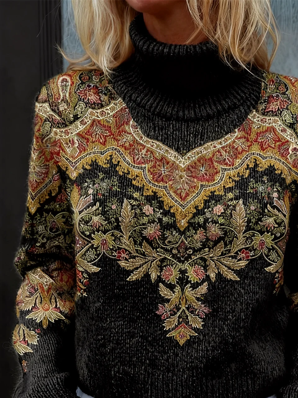 Women Geometric Long Sleeve Comfy Vintage Sweater