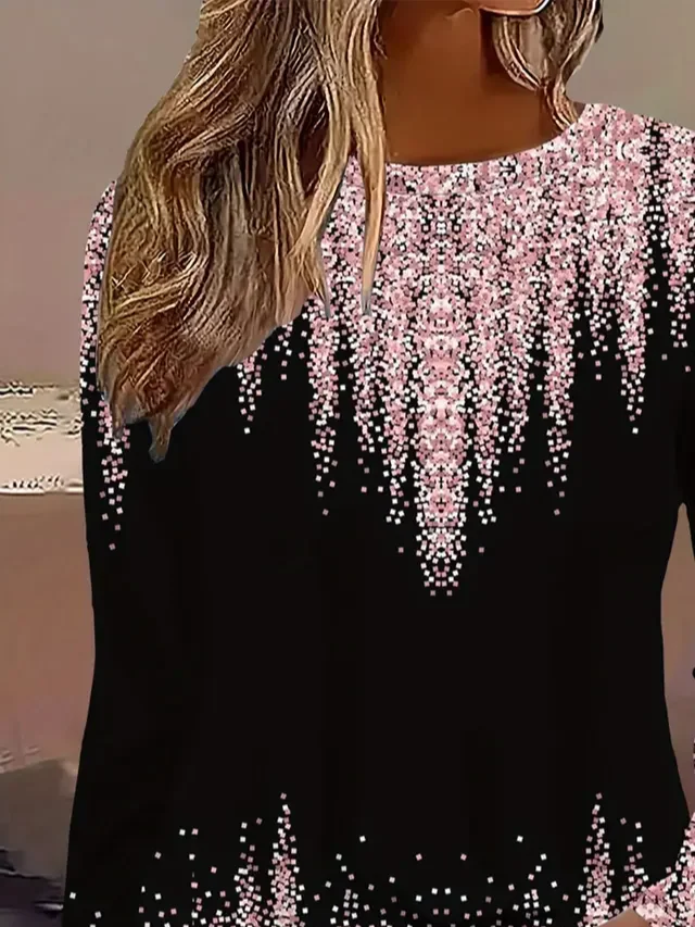 Casual Abstract Crew Neck Long Sleeve T-shirt