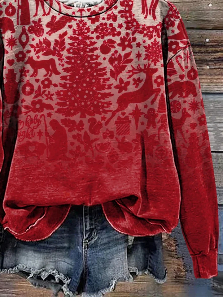 Casual Crew Neck Christmas Sweatshirt Printing