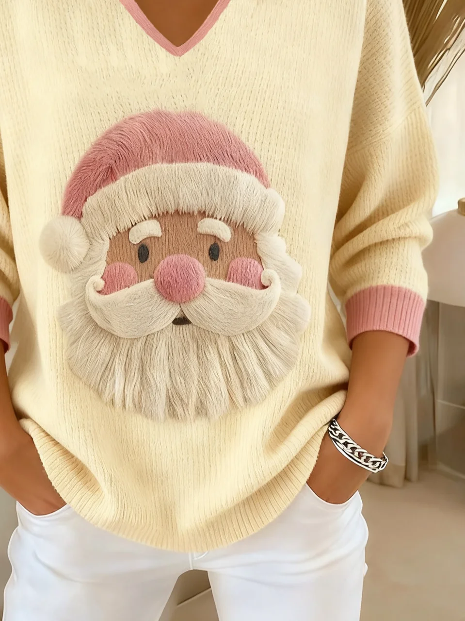 Women Santa Claus Long Sleeve Comfy Vintage Sweater