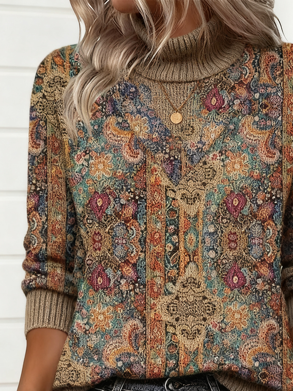 Women Geometric Long Sleeve Comfy Vintage Sweater