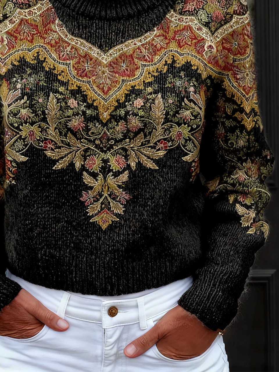 Women Geometric Long Sleeve Comfy Vintage Sweater