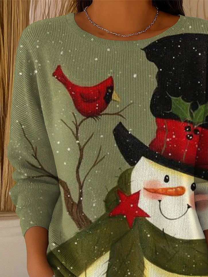 Women Christmas Snowman Long Sleeve Comfy Casual Printing Sweater