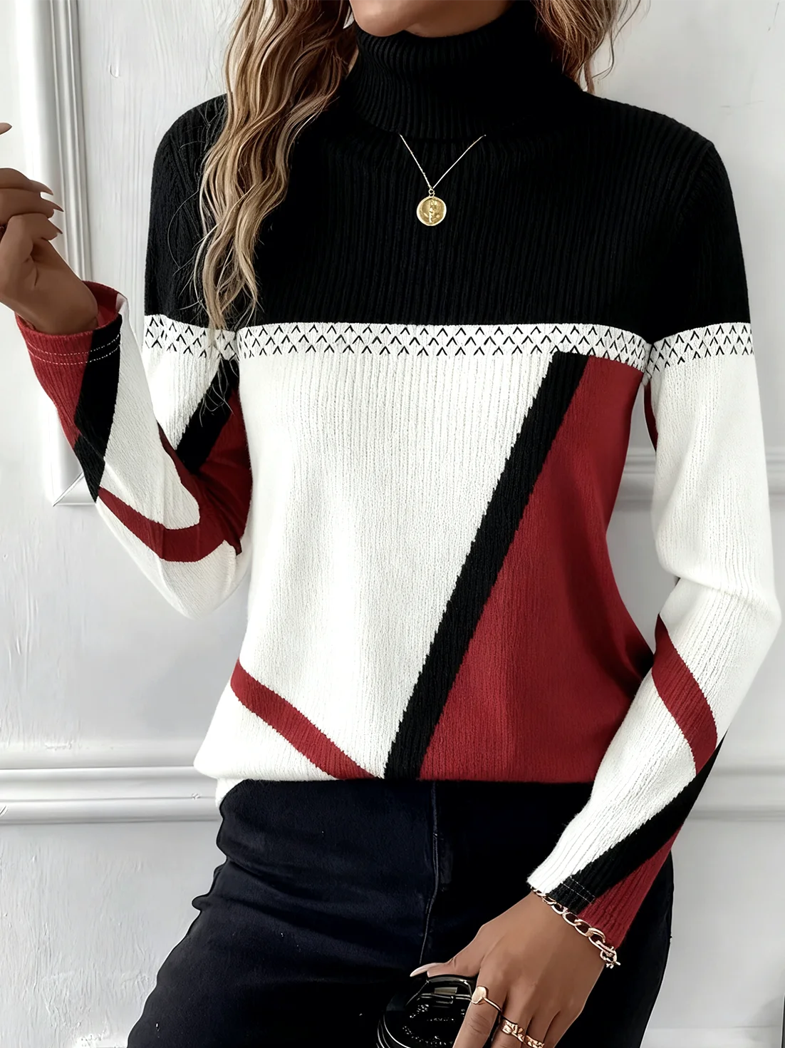 Women Striped Long Sleeve Comfy Vintage Sweater