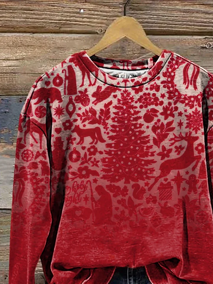Casual Crew Neck Christmas Sweatshirt Printing