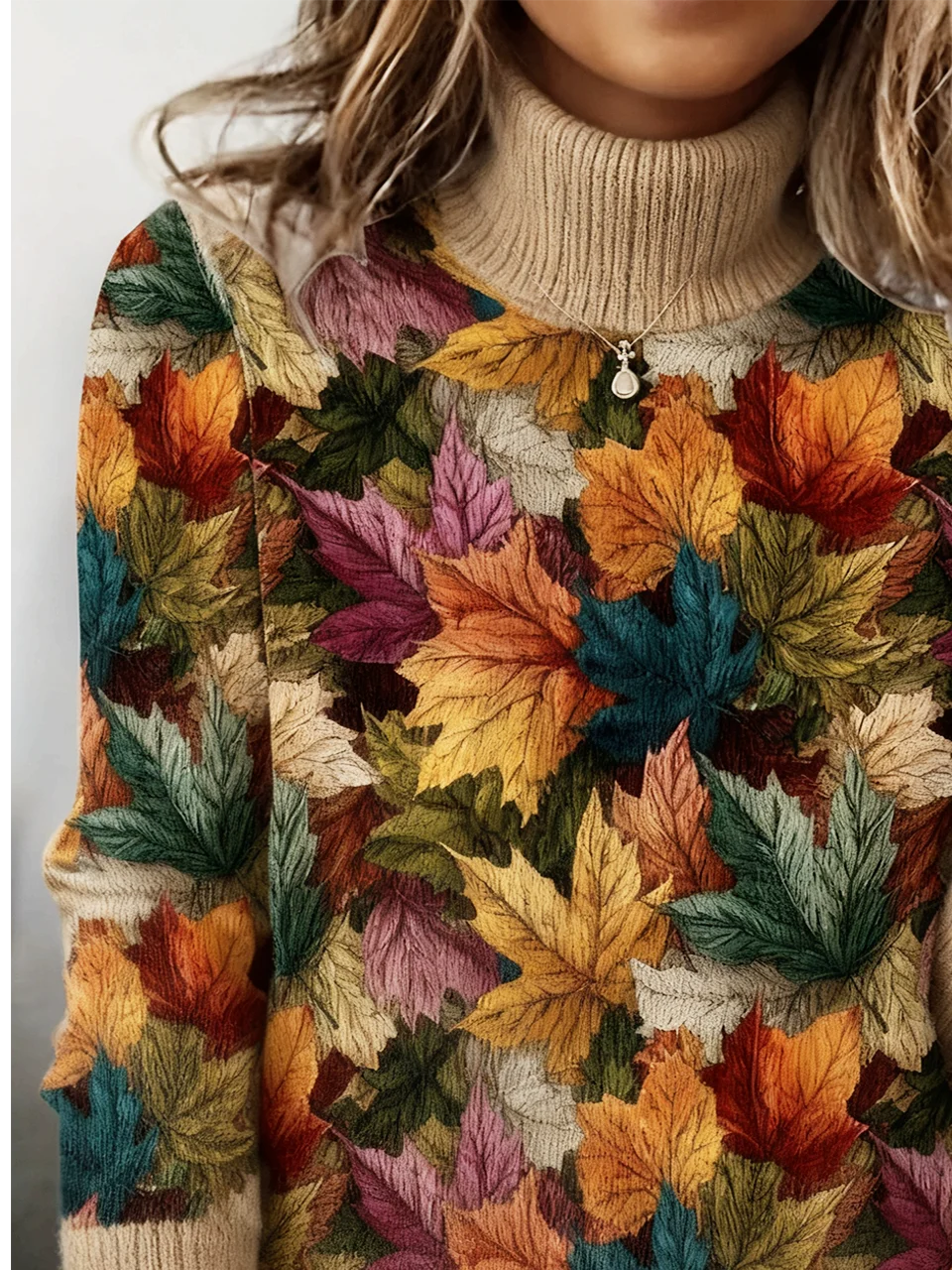 Women Maple Leaf Long Sleeve Comfy Vintage Sweater