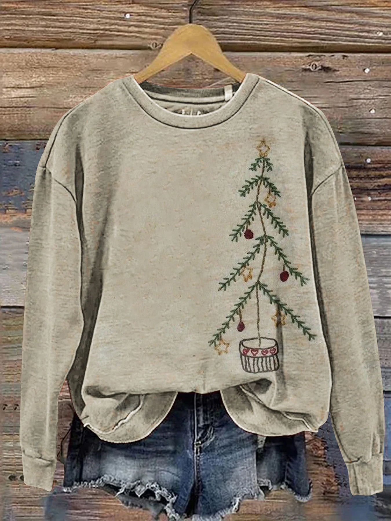 Casual Crew Neck Christmas Sweatshirt Printing