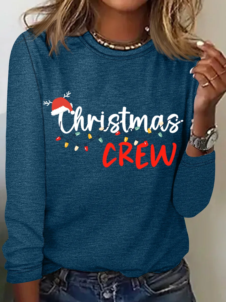 Casual Christmas Crew Neck Long Sleeve T-shirt