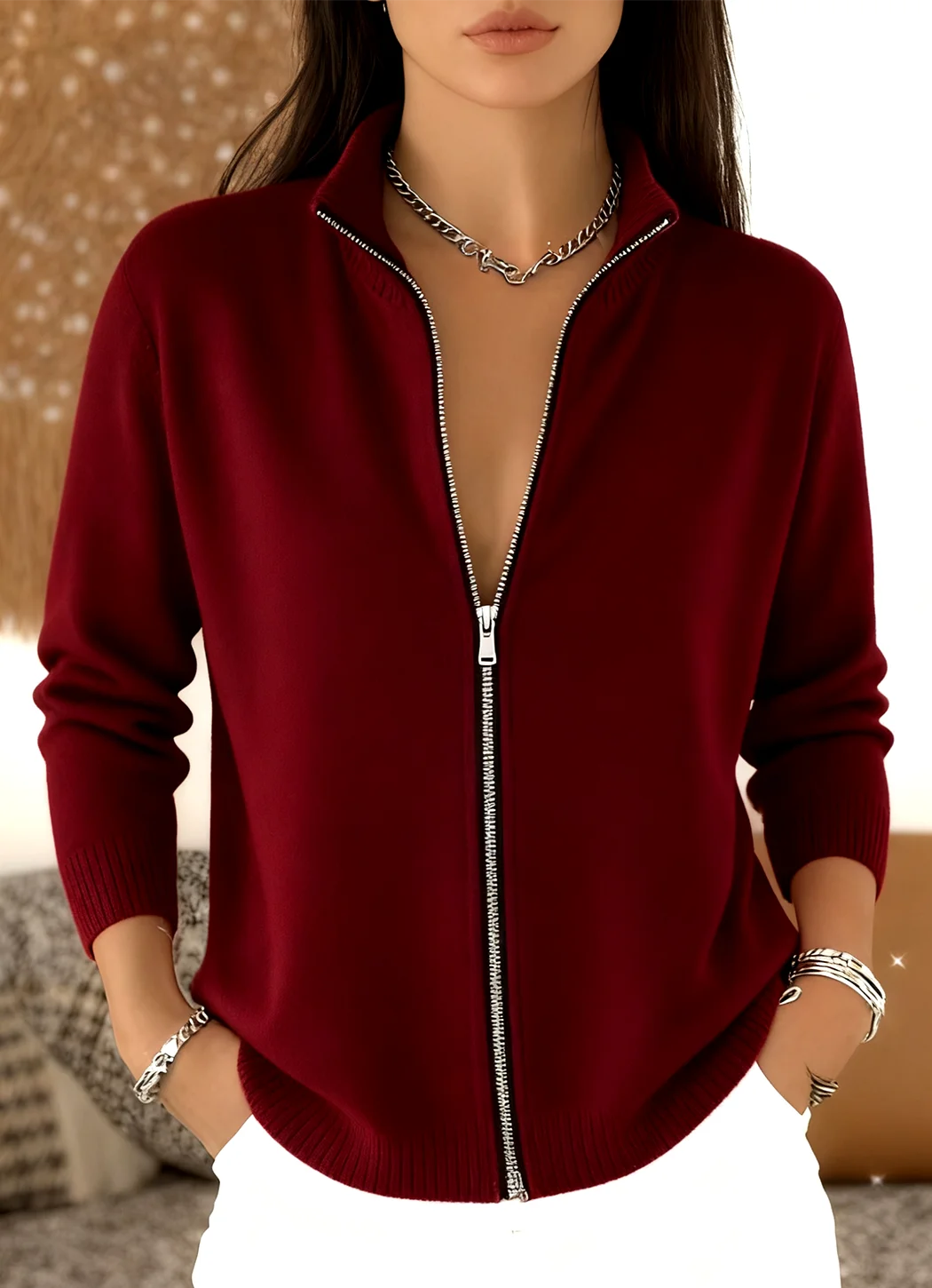 Women Wool/Knitting Plain Long Sleeve Comfy Casual Cardigan
