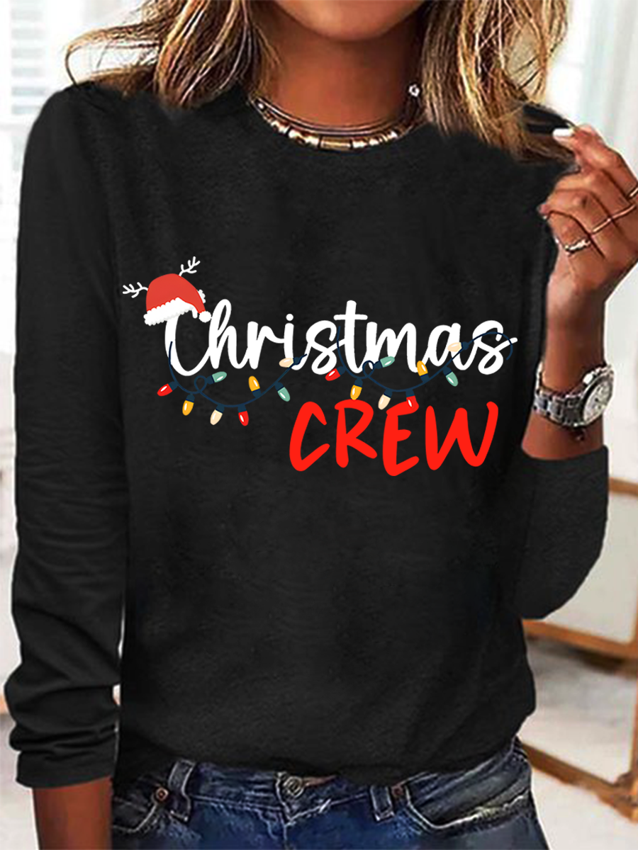 Casual Christmas Crew Neck Long Sleeve T-shirt