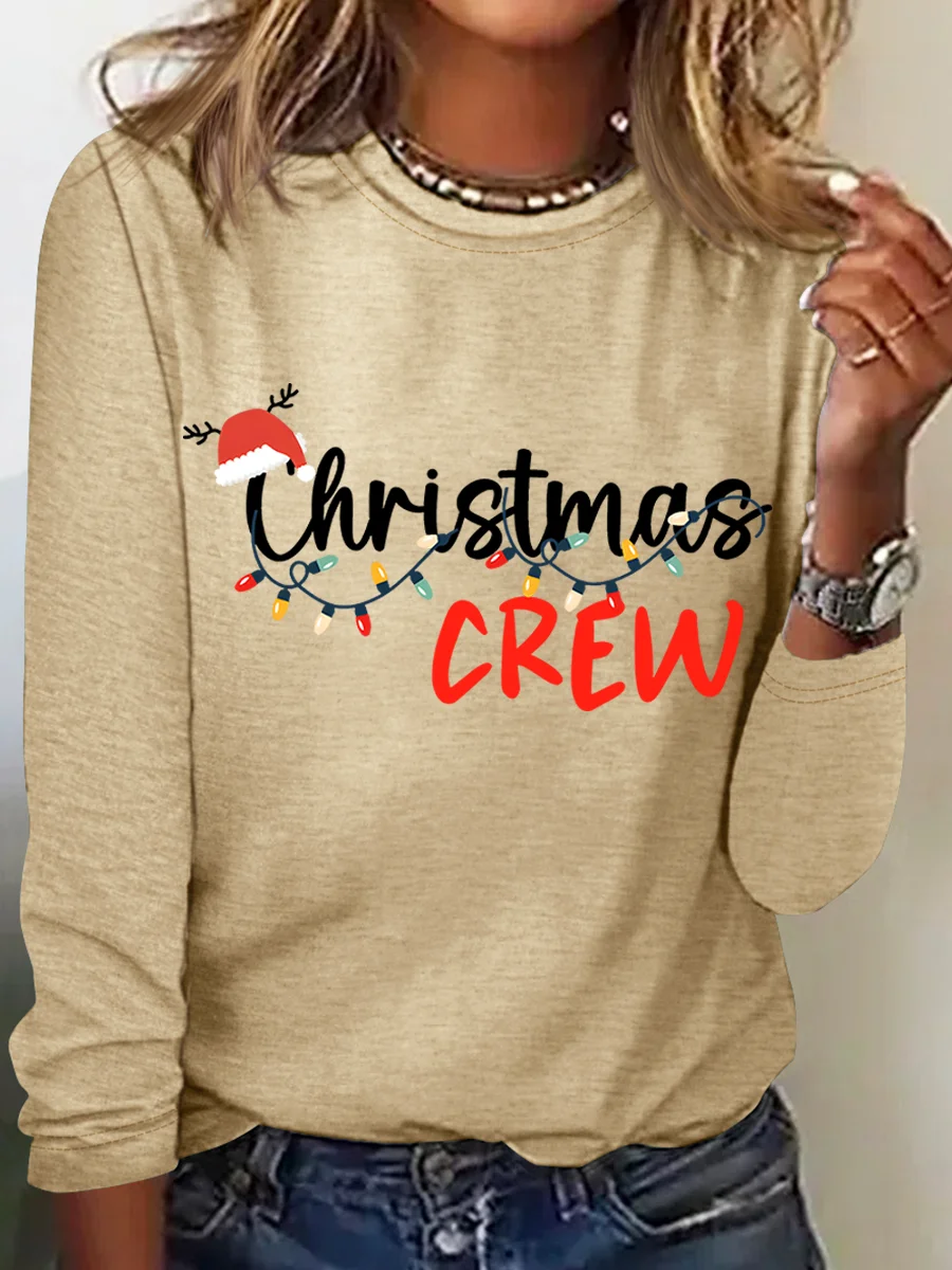 Casual Christmas Crew Neck Long Sleeve T-shirt