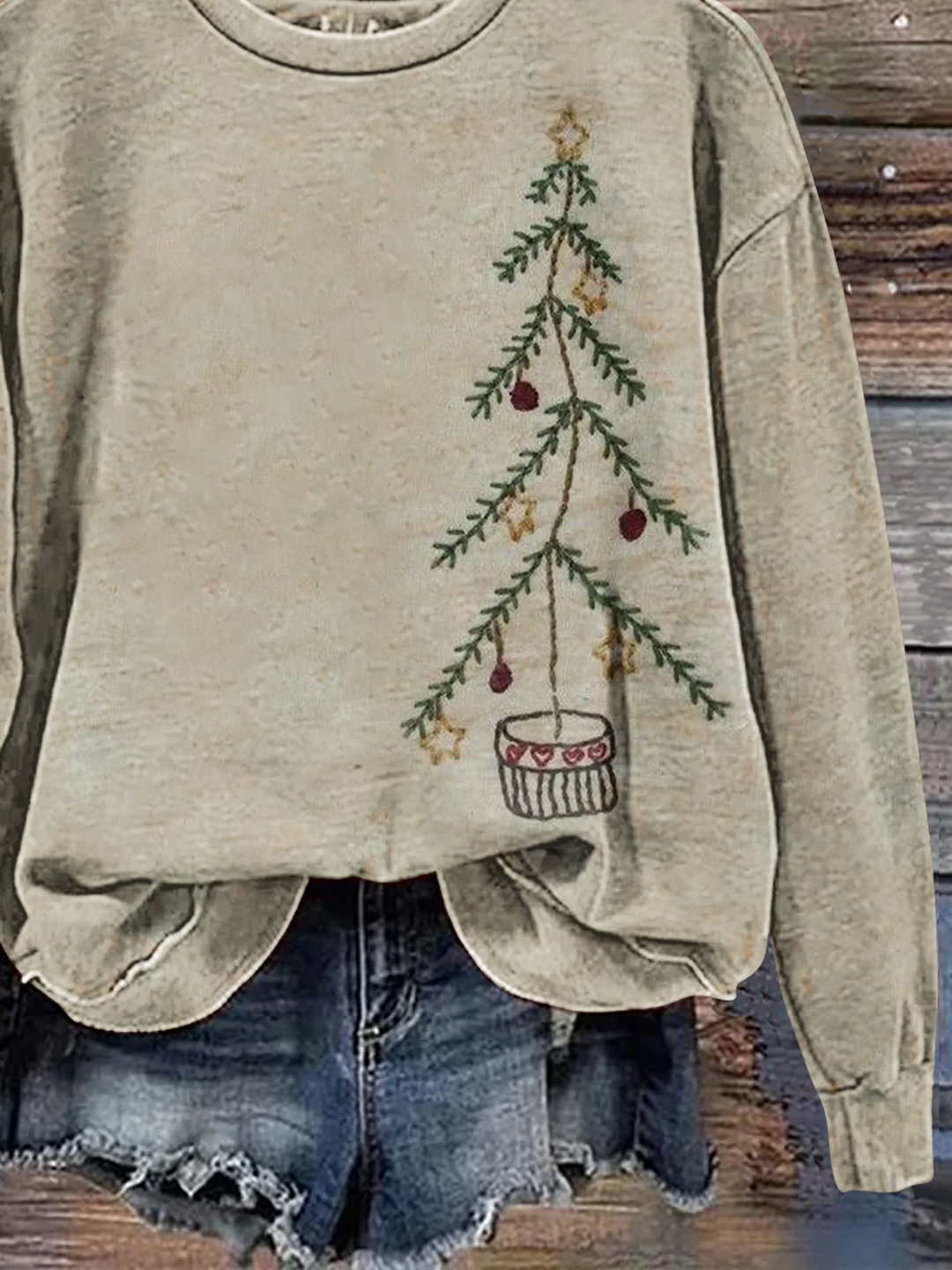 Casual Crew Neck Christmas Sweatshirt Printing