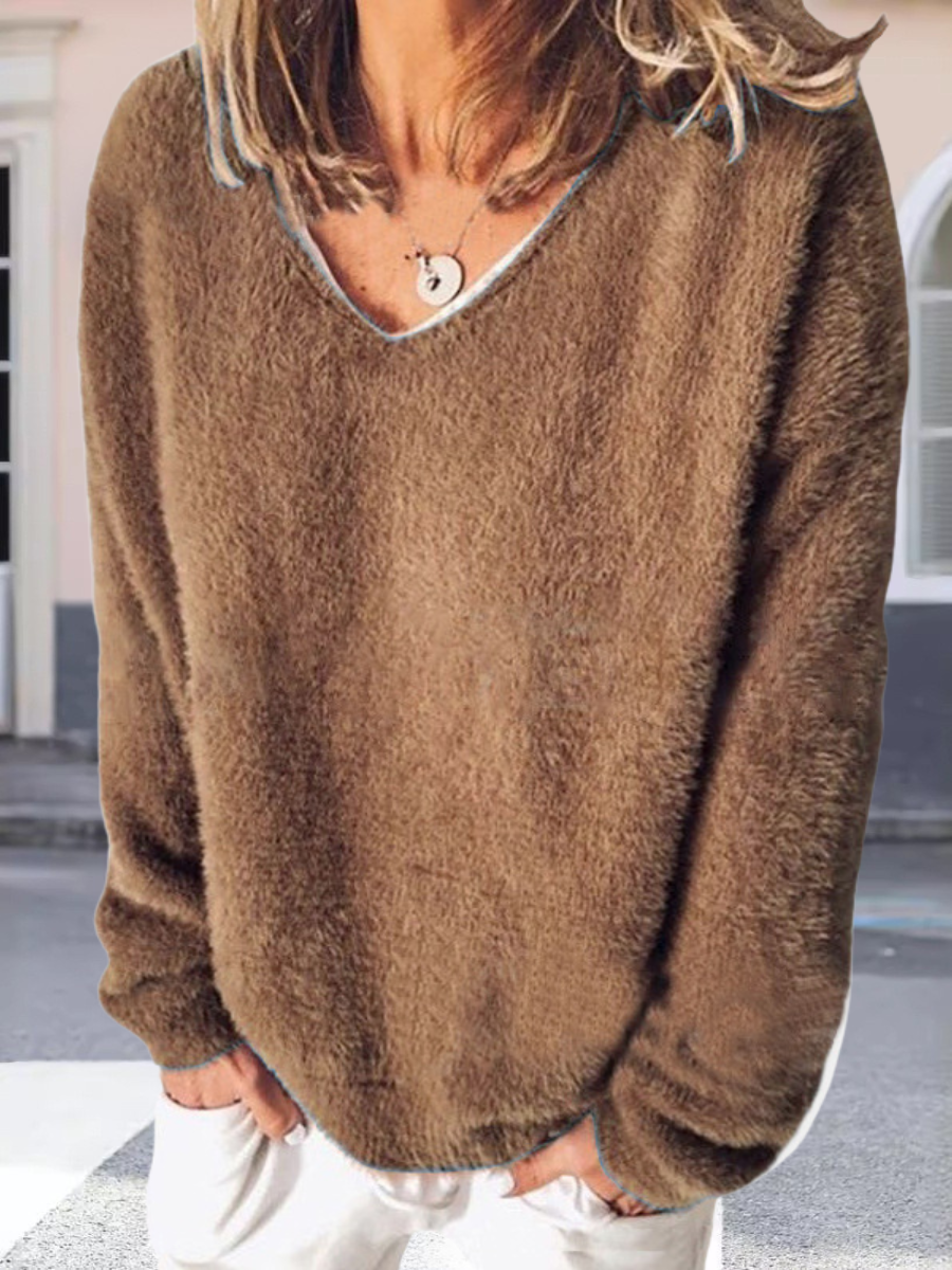 Women Plain Long Sleeve Comfy Street Split Joint Sweater