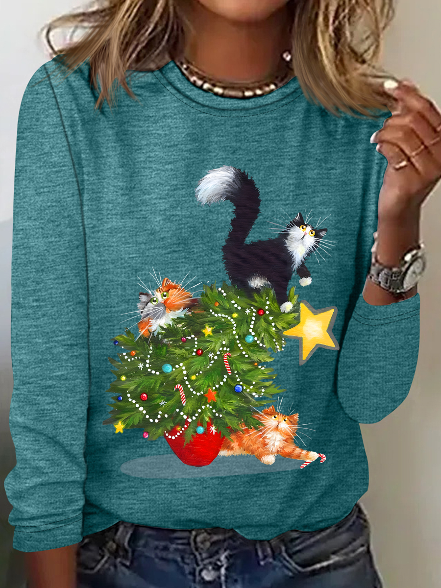 Casual Christmas Crew Neck Long Sleeve T-shirt