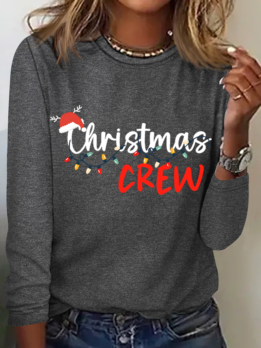 Casual Christmas Crew Neck Long Sleeve T-shirt