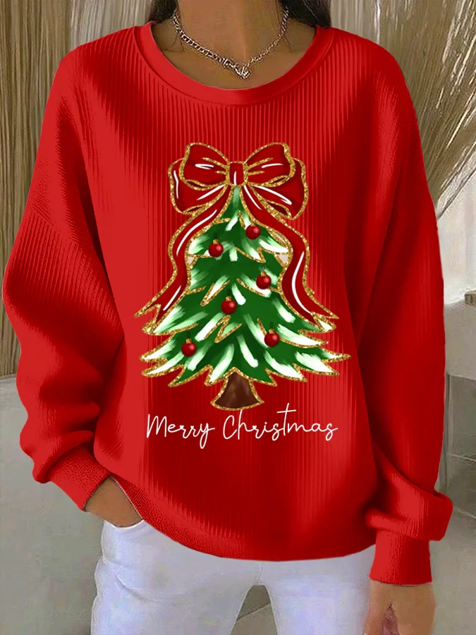 Casual Crew Neck Christmas Sweatshirt Printing