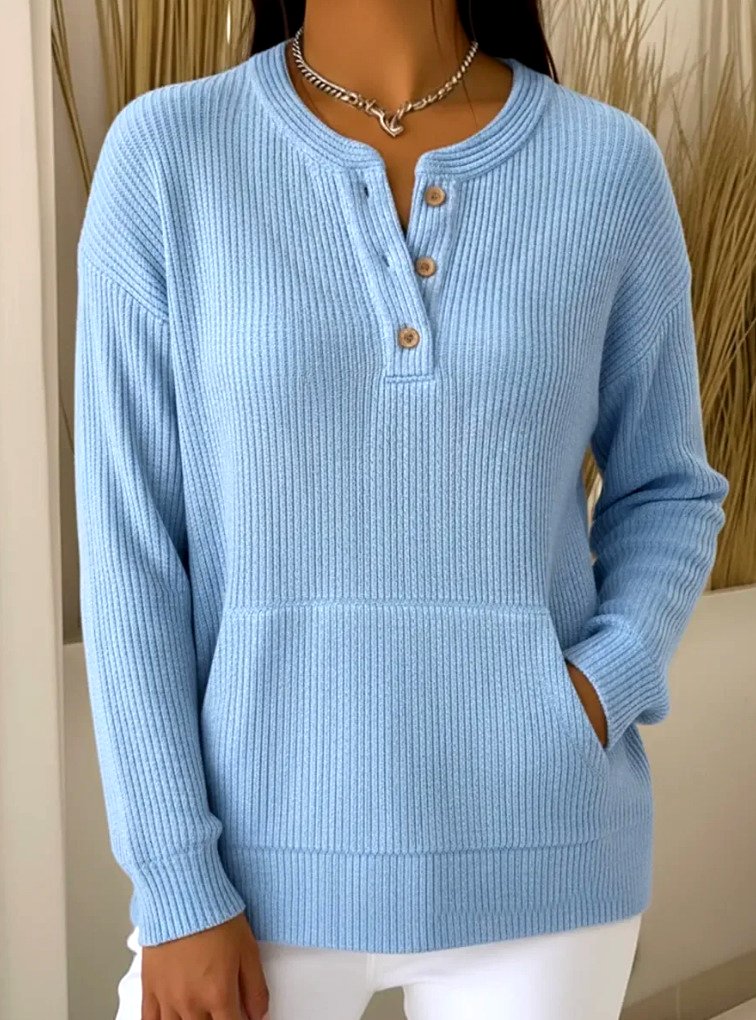 Casual Plain V Neck Long Sleeve T-shirt