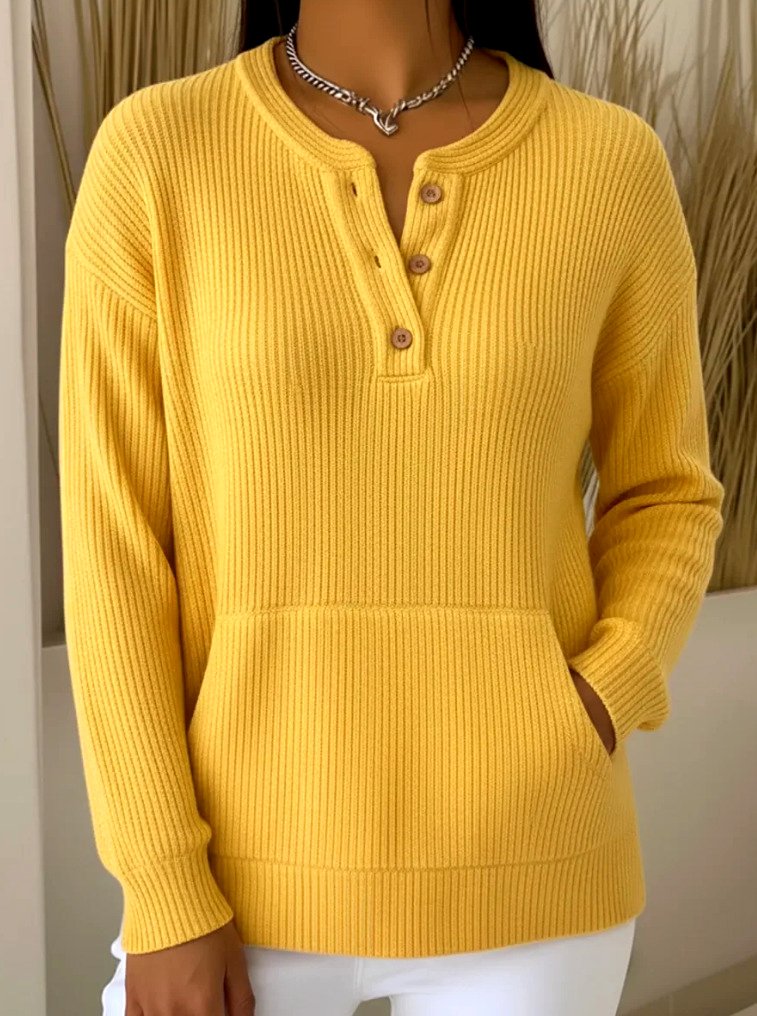 Casual Plain V Neck Long Sleeve T-shirt