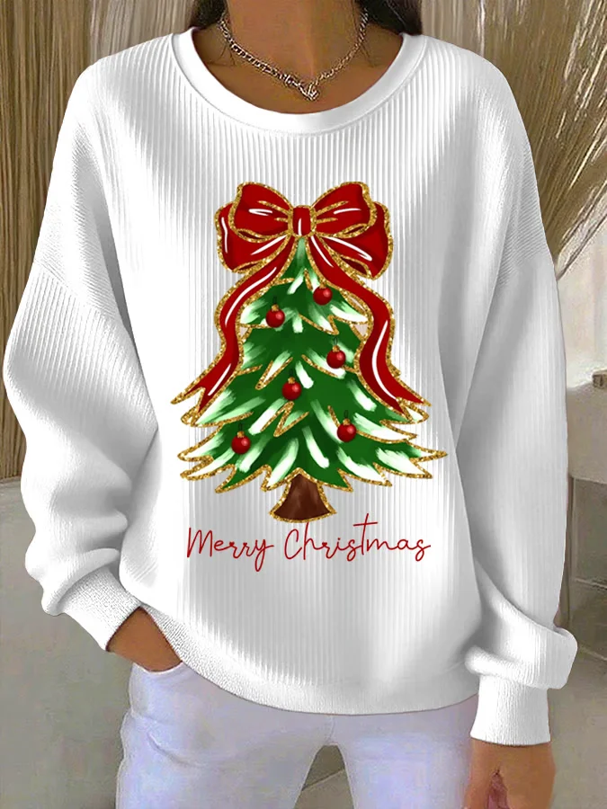 Casual Crew Neck Christmas Sweatshirt Printing