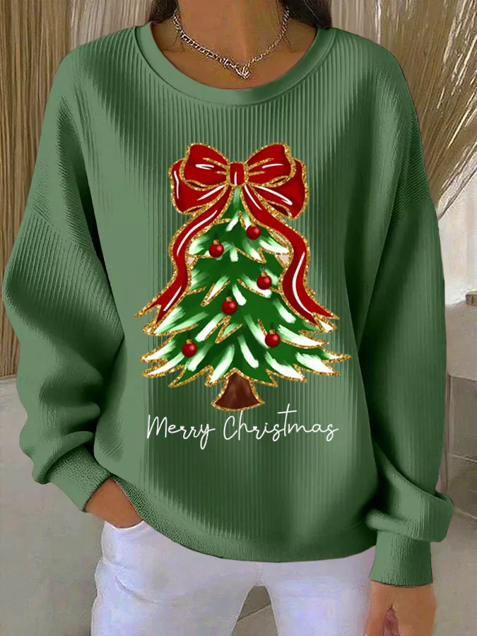 Casual Crew Neck Christmas Sweatshirt Printing